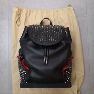 CHRISTIAN LOUBOUTIN Calfskin Leather Spiked Sporty Mesh Backpack